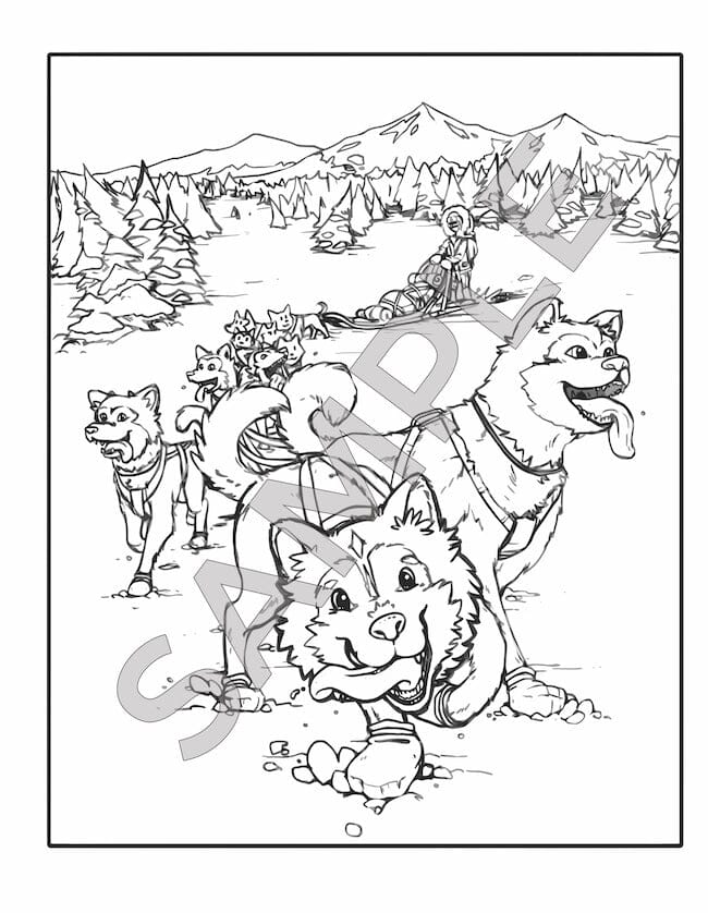 Alaska Coloring Book Sample Page Dog Sled
