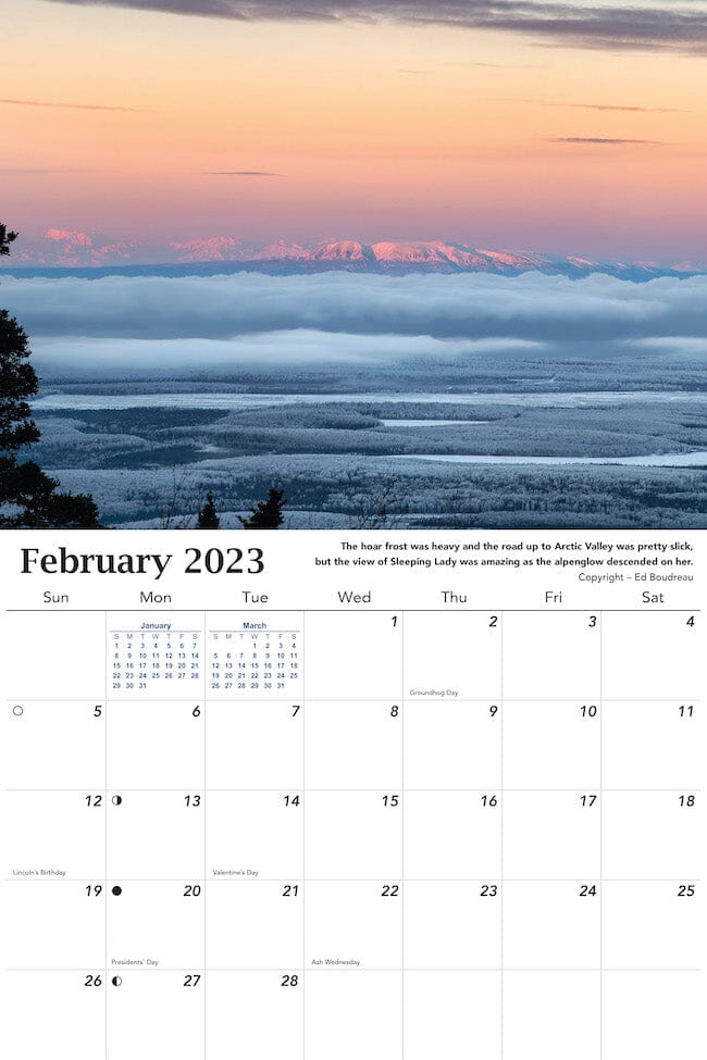 2023 Alaska Wall Calendar - February